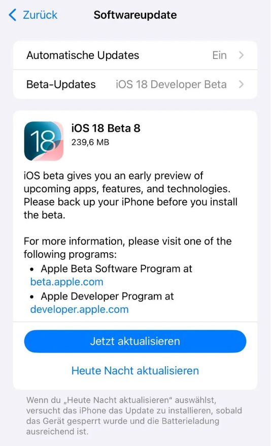 伊春苹果手机维修分享苹果 iOS / iPadOS 18 开发者预览版 Beta 8 发布 